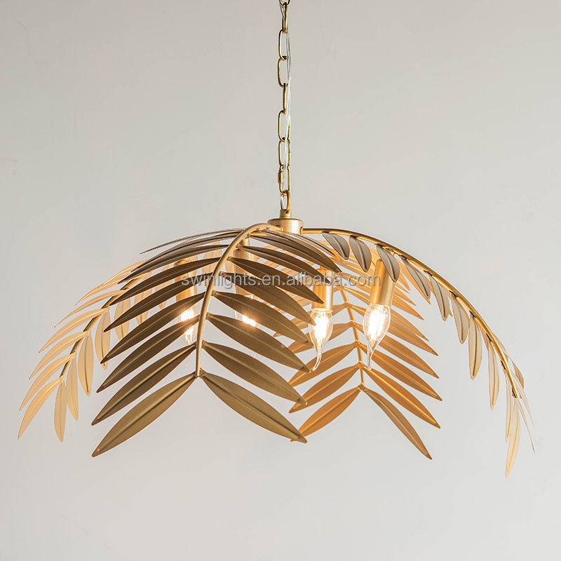 gold iron leaves art pendant Light  farmhouse Lighting Fixtures for kitchen dining room