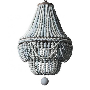 Blue and grey bead chandelier,farmhouse dining room light fixture hanging 8-light handmade wood beads chandelier