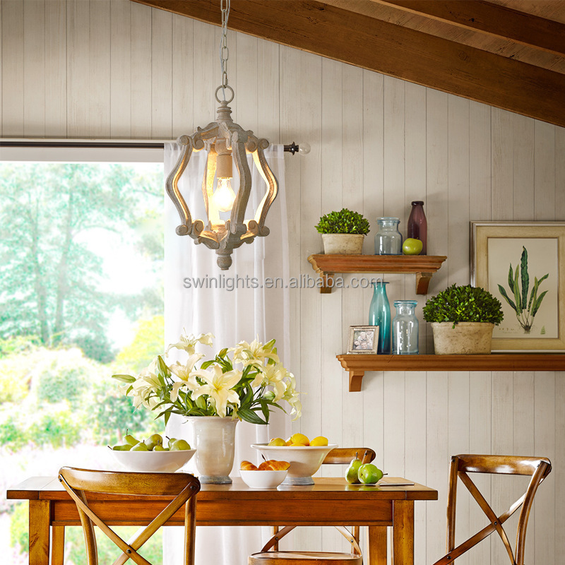 New design single light wood Pendant Light vintage Hanging Light fixture for Dining Room Entryway