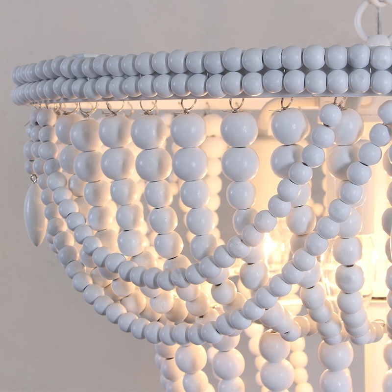 indoor boho handmade decorative white wood beaded chandelier made in China