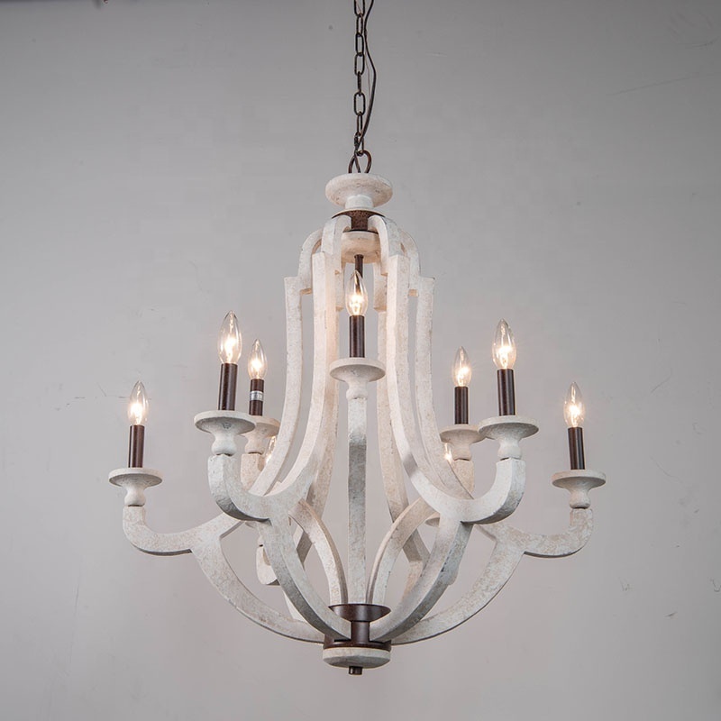 new design retro wooden chandelier for living room weathered white lighting fixture