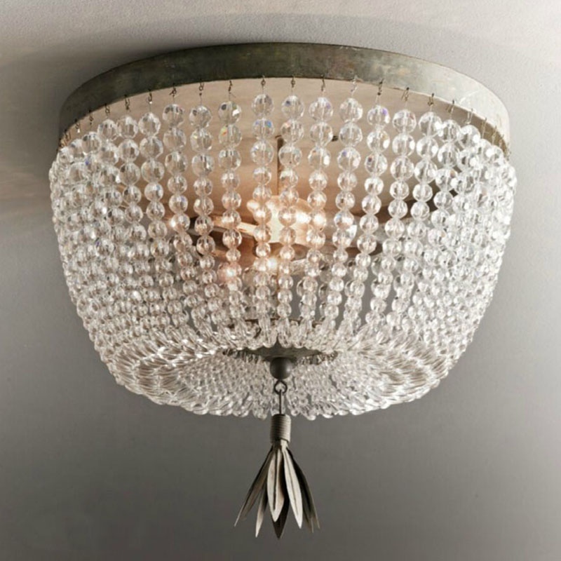 American style antique grey iron round ceiling lamp crystal ceiling light  for bedroom