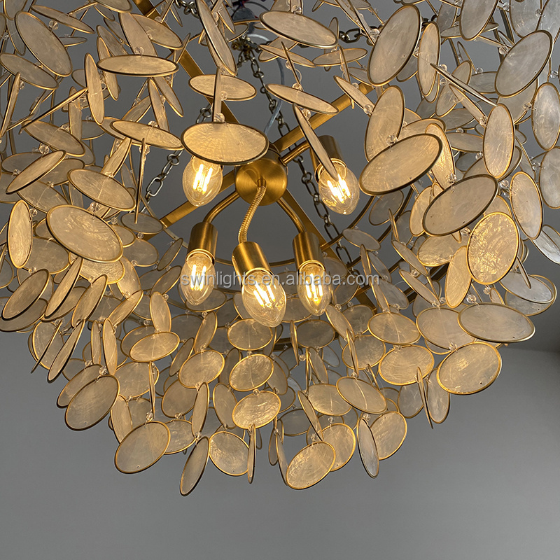 New Design modern Shell Chandelier Capiz coastal gold brass pendant light Living Room Restaurant