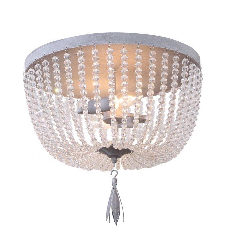 American style antique grey iron round ceiling lamp crystal ceiling light  for bedroom