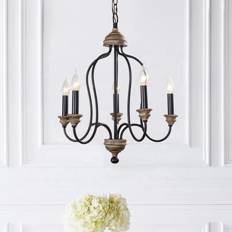 5-light black wood chandelier antique chandelier lighting vintage lamp