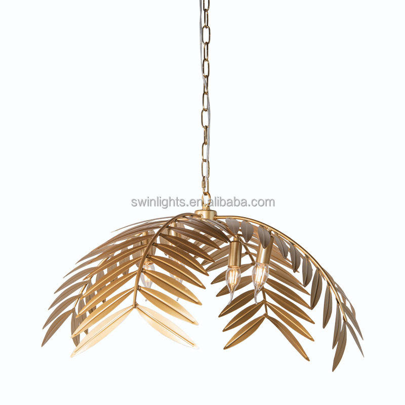 gold iron leaves art pendant Light  farmhouse Lighting Fixtures for kitchen dining room