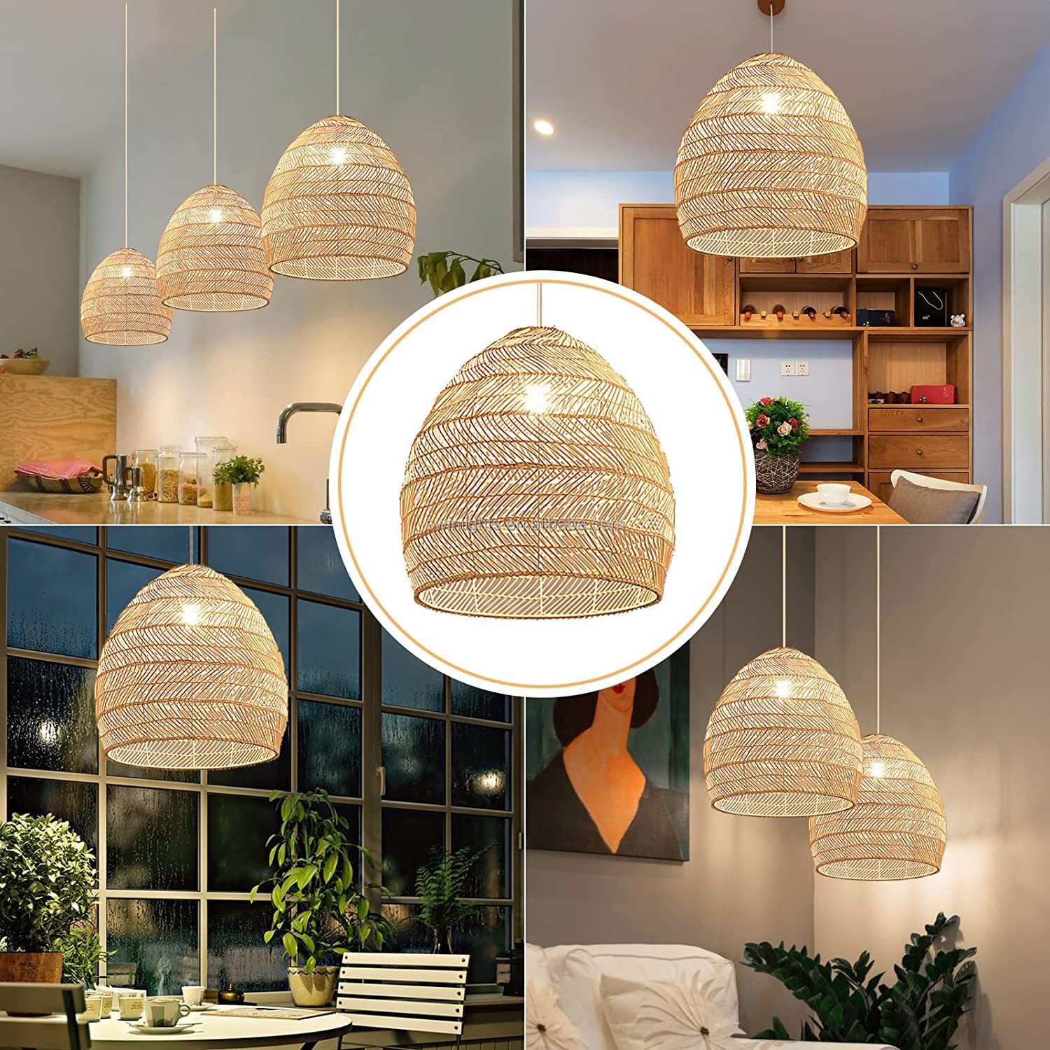 Rattan woven Chandelier Lampshade manually suspended ceiling lighting mesh cane pendant light