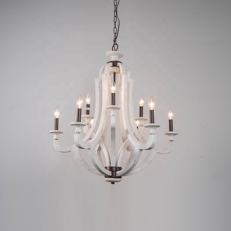 new design retro wooden chandelier for living room weathered white lighting fixture