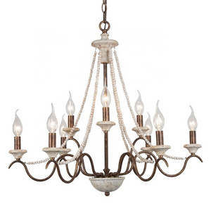 French country retro 9-lights vintage wooden chandelier antique gold iron light fixture