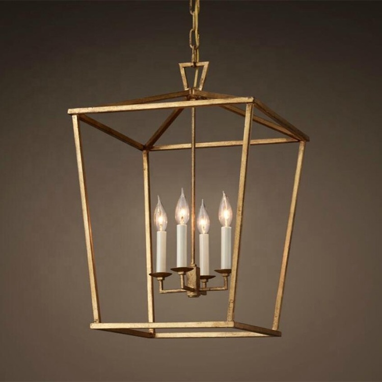 Industrial Lighting  Openwork Foyer Lantern 4-light Hallway Entrance Kitchen Island Hanging square iron pendant light  C6278-4