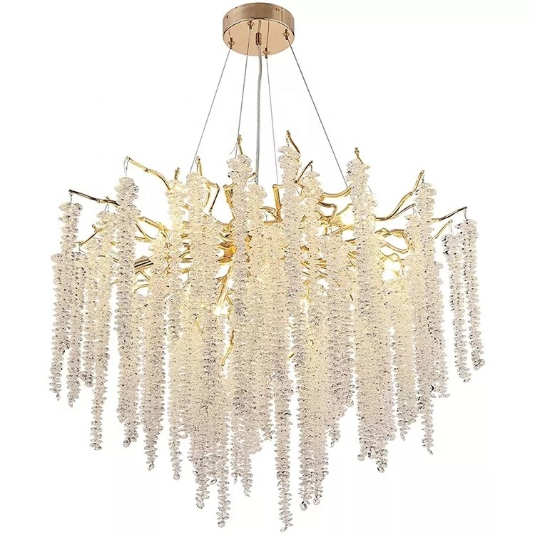 Luxury coin shape crystal chandelier for living room aluminium tree lamp ceiling light for dining room