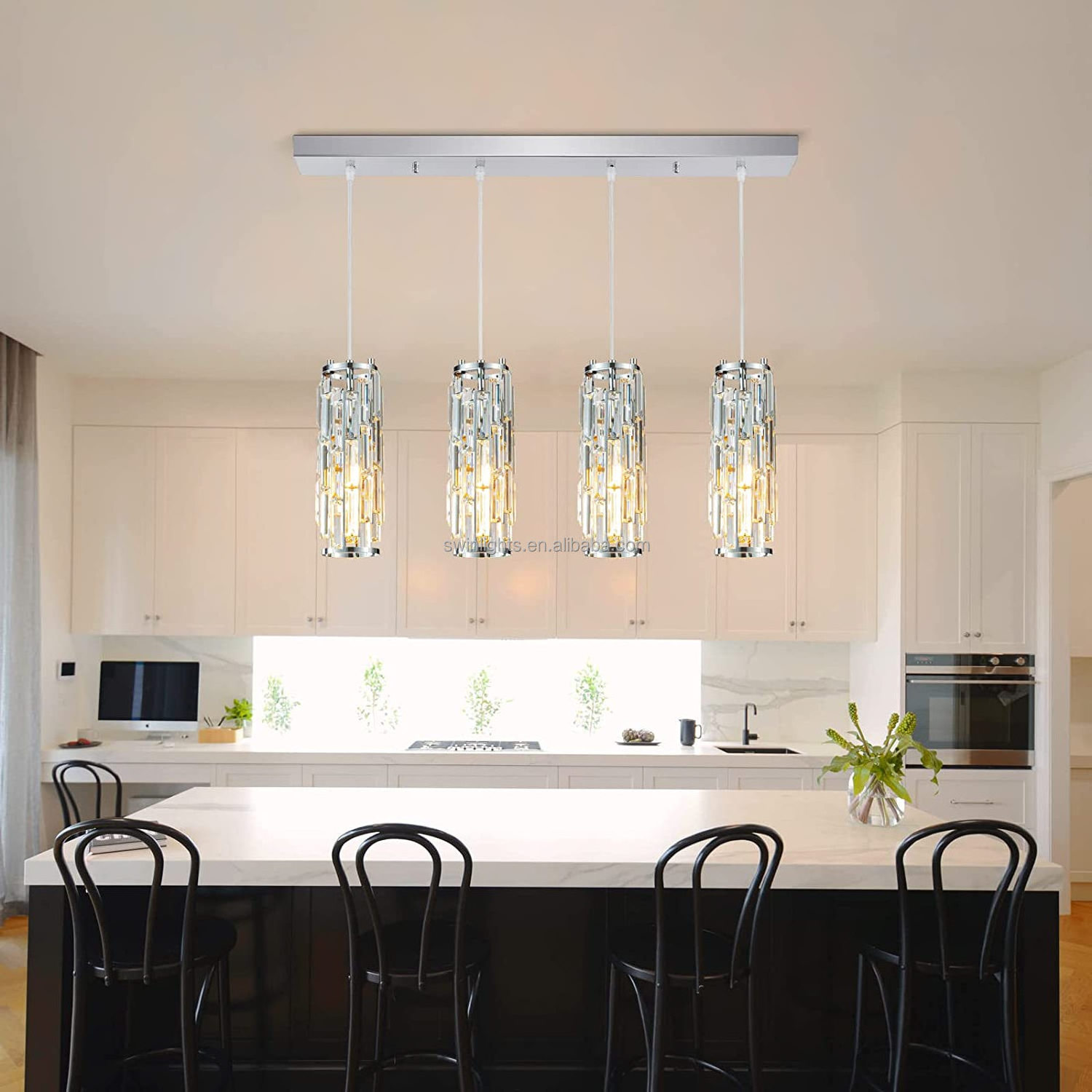 4-Lamp chrome plated chandelier modern chandelier mini led crystal chandelier for kitchen island