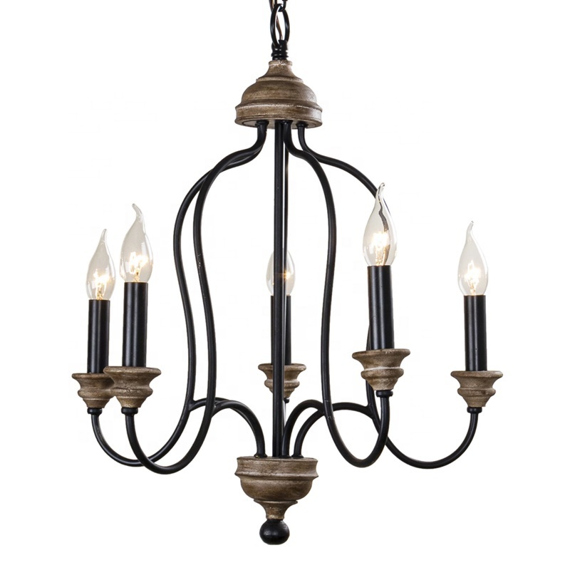 5-light black wood chandelier antique chandelier lighting vintage lamp