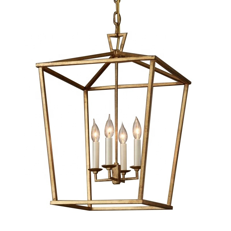 Industrial Lighting  Openwork Foyer Lantern 4-light Hallway Entrance Kitchen Island Hanging square iron pendant light  C6278-4