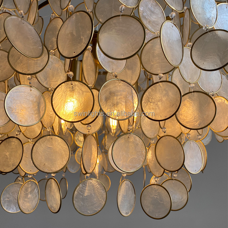 New Design modern Shell Chandelier Capiz coastal gold brass pendant light Living Room Restaurant