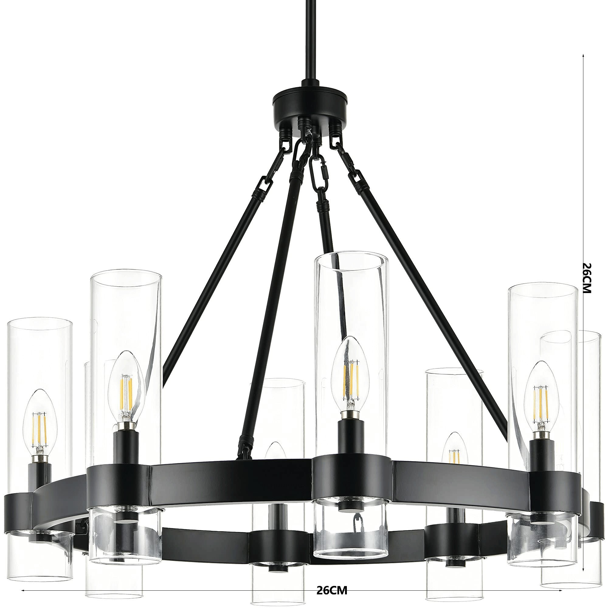 Matte Black Chandelier Dining Light small four-wheel chandelier round industrial modern farmhouse chandelier suitable for dining