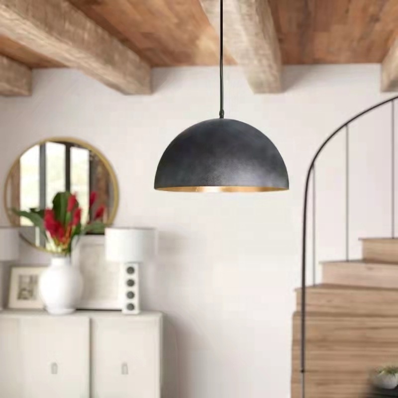 Rural simple Industrial Dome black iron Pendant Light gold leaf farmhouse hanging light design pendant lamp