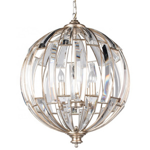 American vintage silver foil crystal pendant light decorative 6-lights globe chandelier light fixture