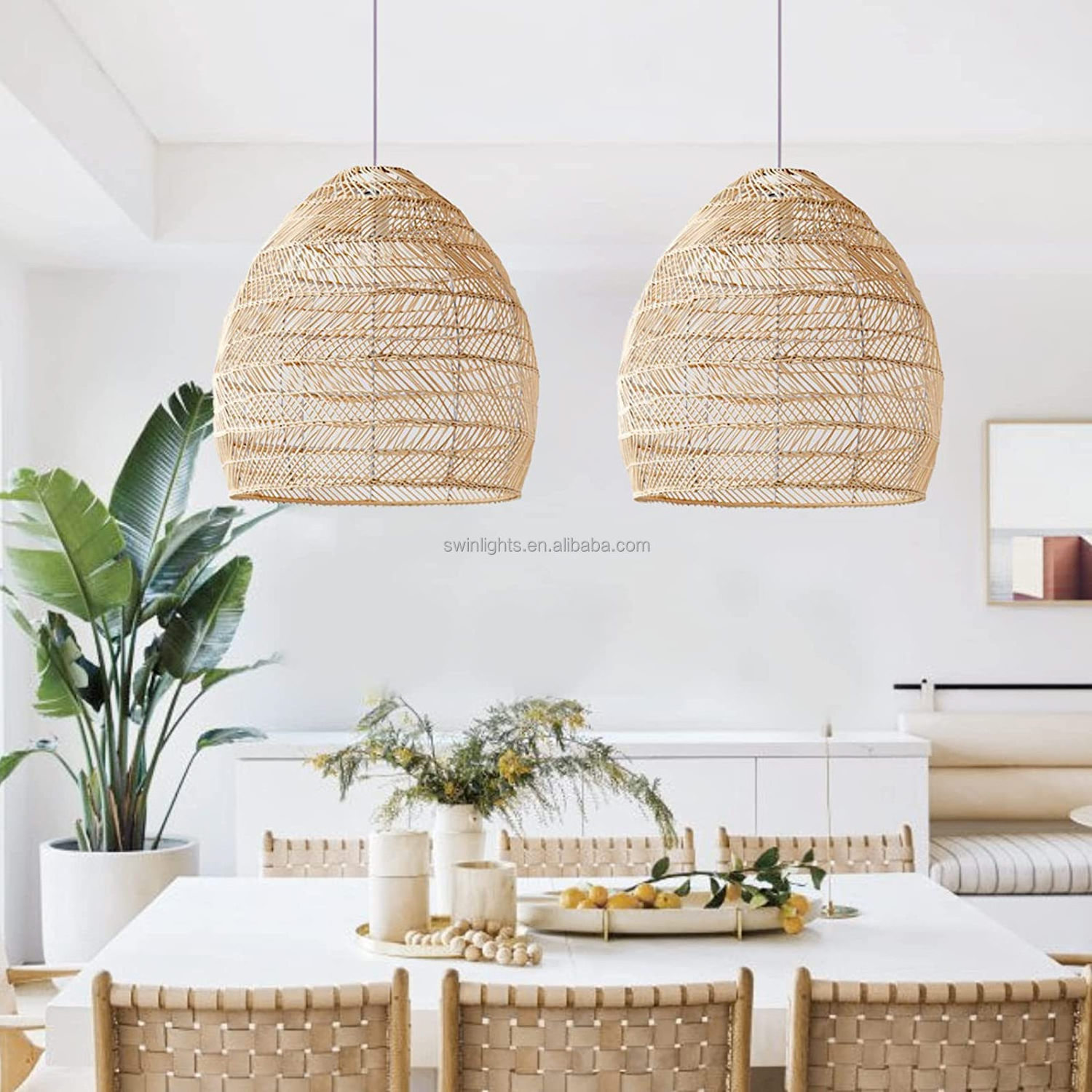 Rattan woven Chandelier Lampshade manually suspended ceiling lighting mesh cane pendant light