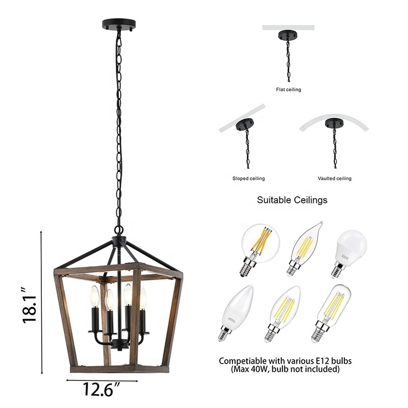 4 Lights Farmhouse Kitchen Island Lighting Dining Room Rustic Chandelier  Lantern Pendant Light for Hallway Foyer