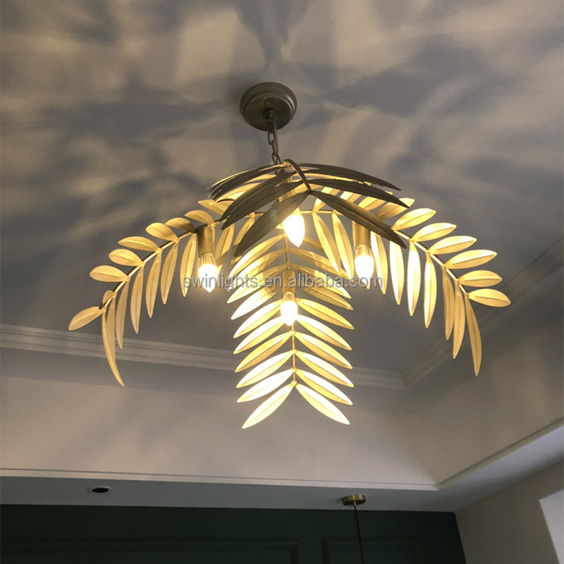 gold iron leaves art pendant Light  farmhouse Lighting Fixtures for kitchen dining room