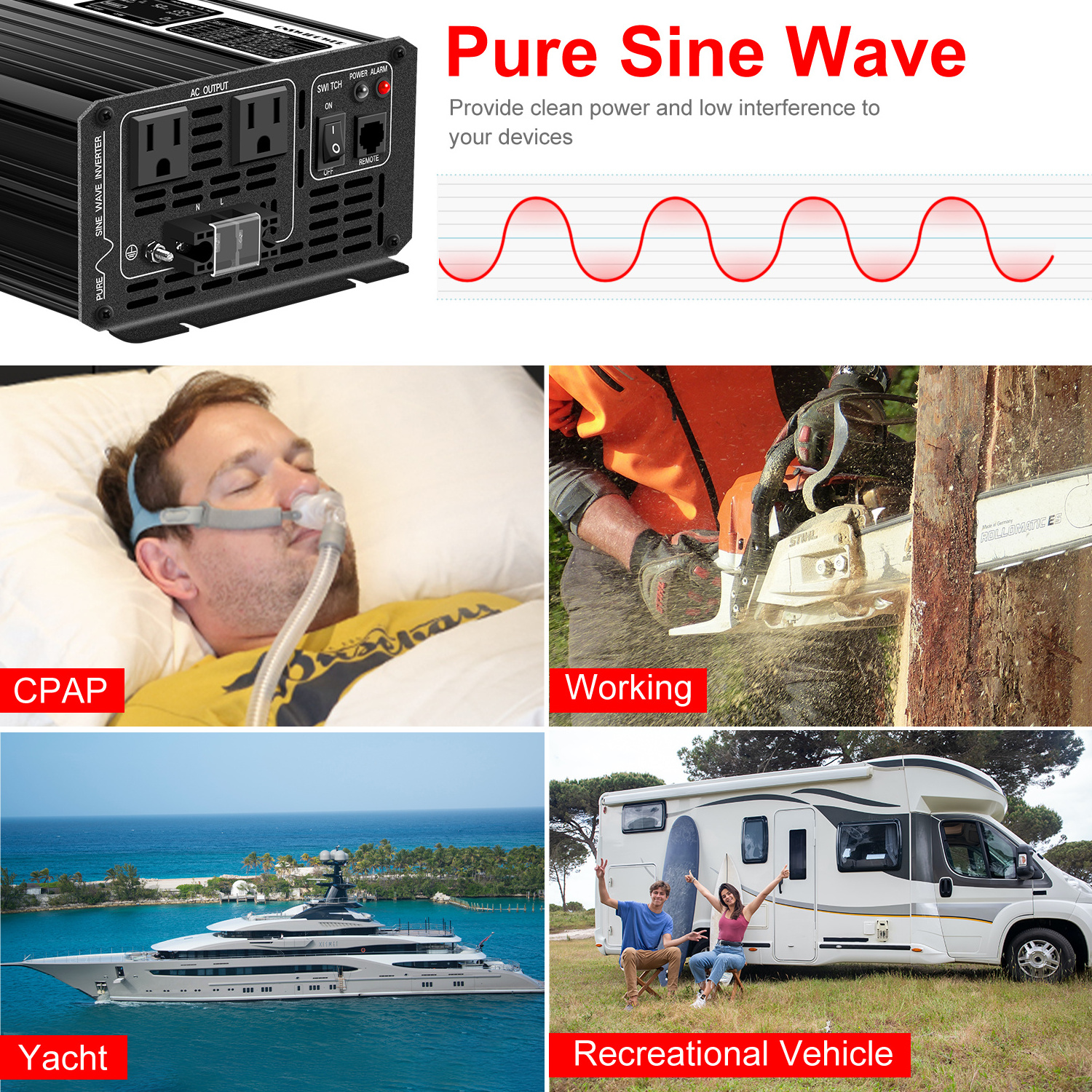 peak3000w Power Inverter Pure Sine Wave Inverter with LCD Display 1500 watt 12 volt 24V/48V to 120V/220V/240V