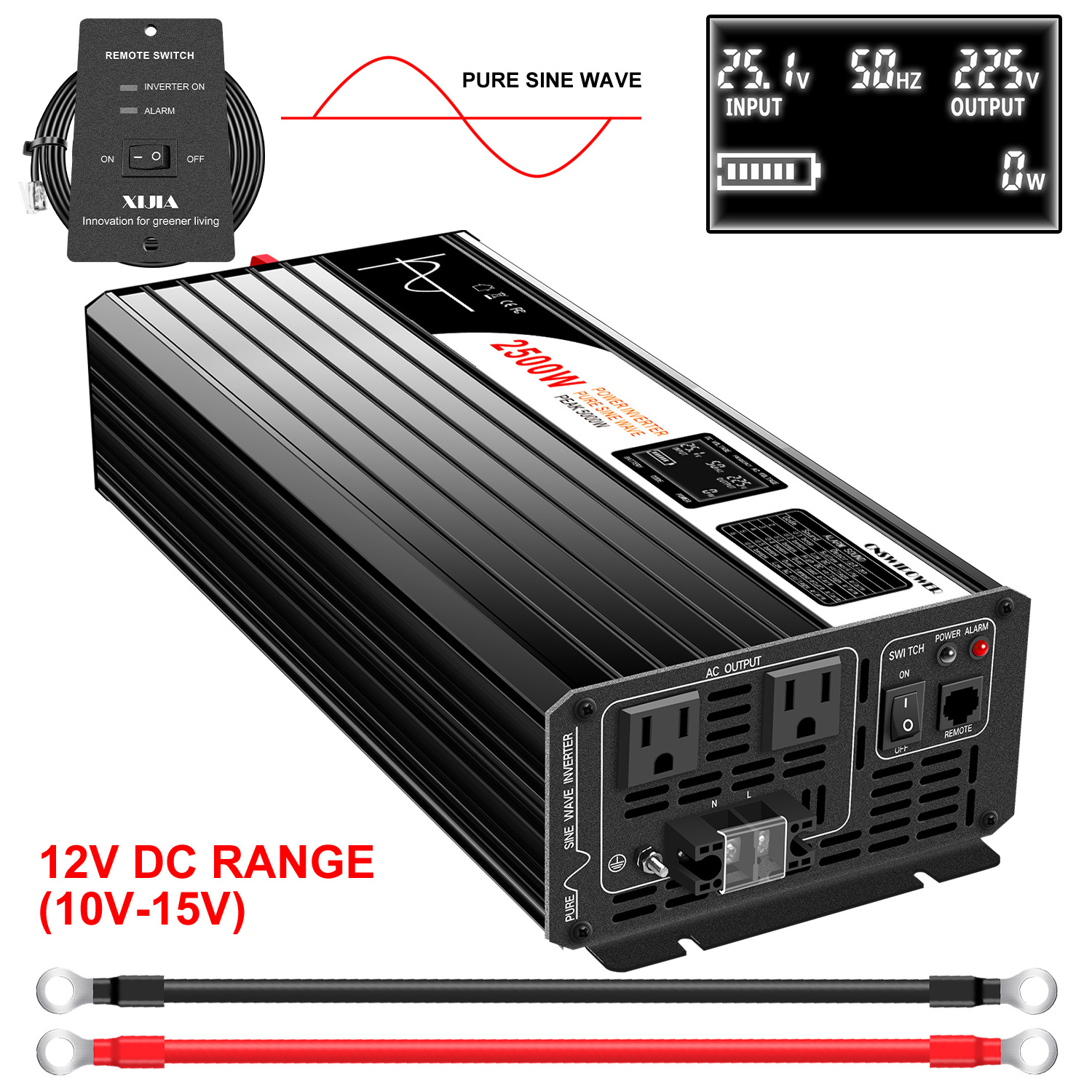 2500W 2500Watt 2.5KW 2.5KVA dc 12V 24V 48V to ac 110v 120v 220v 230v solar power inverter high frequency pure sine wave inverter