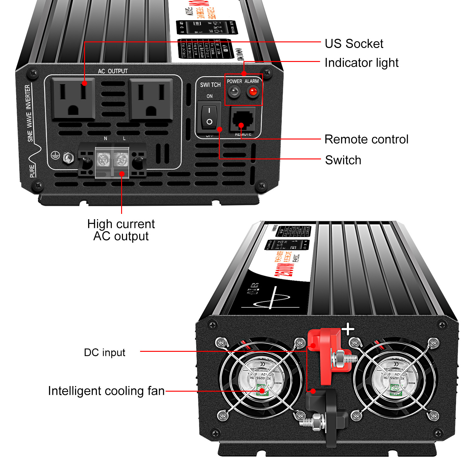 2500W 2500Watt 2.5KW 2.5KVA dc 12V 24V 48V to ac 110v 120v 220v 230v solar power inverter high frequency pure sine wave inverter