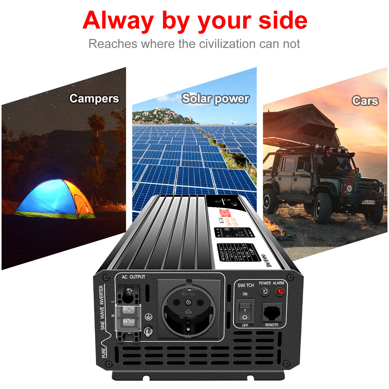 3000W 3KW 3000 Watt  with EU socket DC 12V 24V 48V to ac 230V Volt off grid solar inverter pure sine wave power inverter