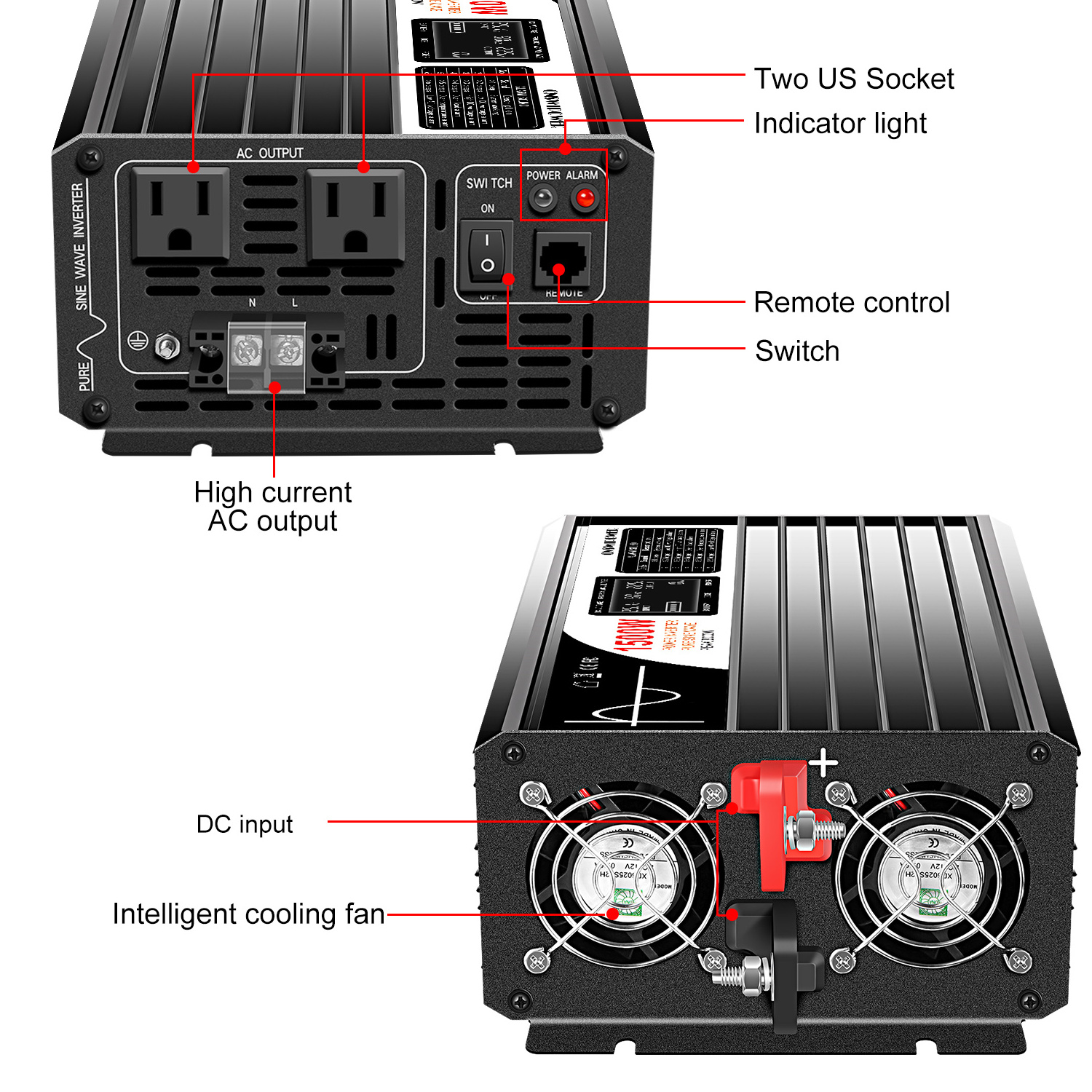 peak3000w Power Inverter Pure Sine Wave Inverter with LCD Display 1500 watt 12 volt 24V/48V to 120V/220V/240V