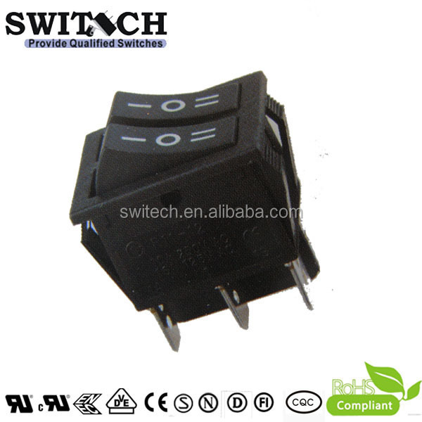 16A 250VAC rocker switch on off on with 6 pins dpdt