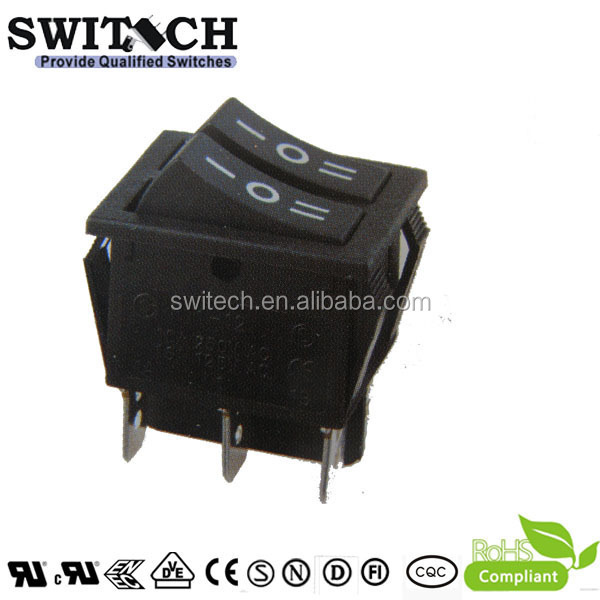 16A 250VAC rocker switch on off on with 6 pins dpdt