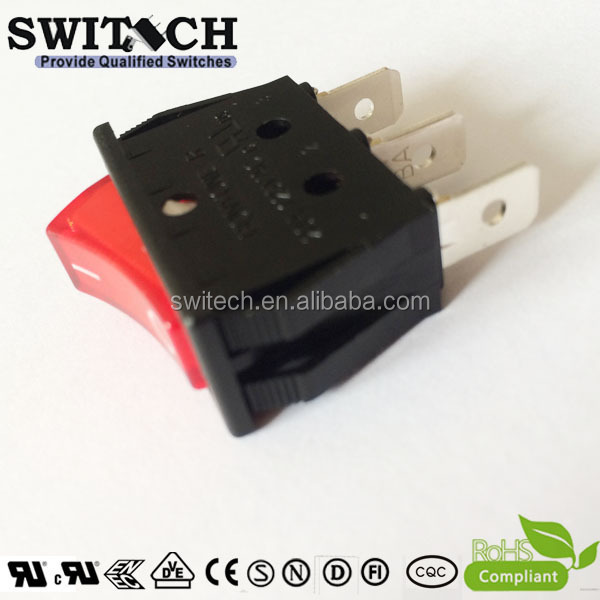 12A 250VAC Red Illuminated On Off On Momentary Ac Rocker Switch 3 Pin Dpdt