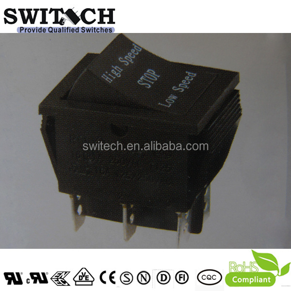 16A 250VAC rocker switch on off on with 6 pins dpdt