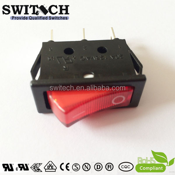 12A 250VAC Red Illuminated On Off On Momentary Ac Rocker Switch 3 Pin Dpdt