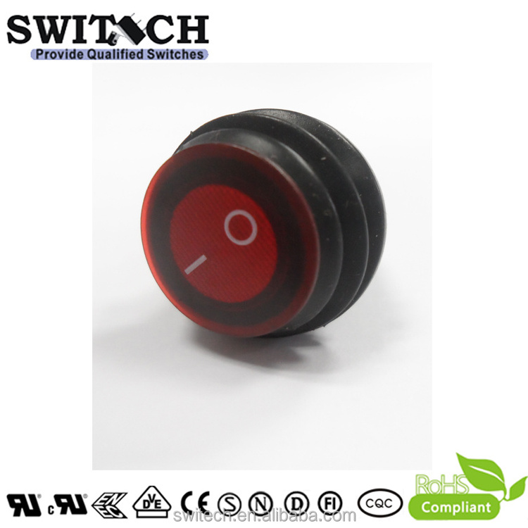 Red Fold Round Button Waterproof IP65 Led ON-OFF 3 Foot Boat Rocker Switch