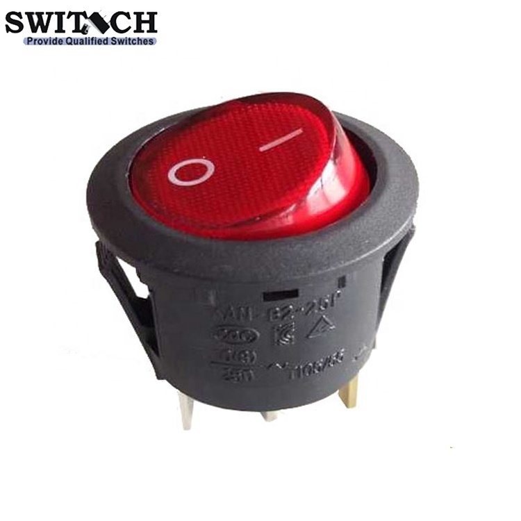 13A SPST Round Illuminated Rocker Switch with 125VAC lamp indicate