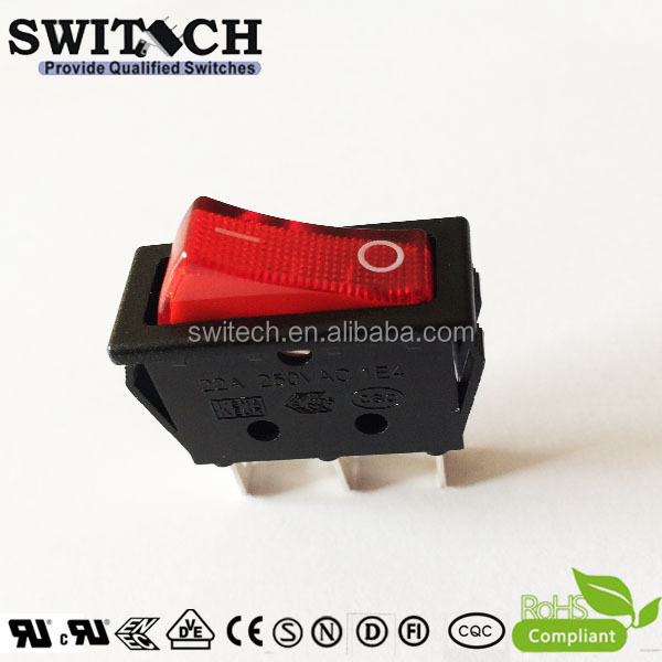 12A 250VAC Red Illuminated On Off On Momentary Ac Rocker Switch 3 Pin Dpdt