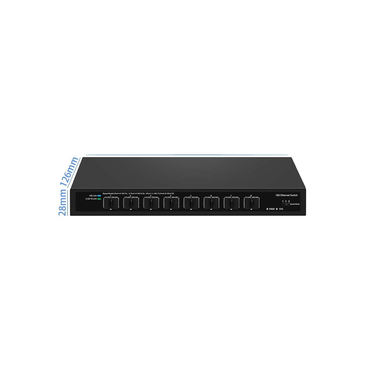 8 Port Full 10G SFP+ Ethernet Switch support 1.25G/2.5G/10G Supports one click code dialing and three speed switching