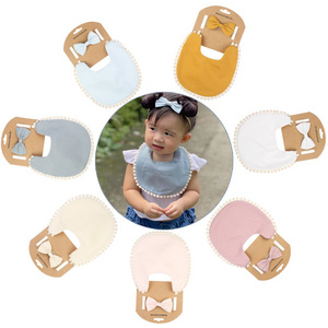 Ins Bamboo Fiber Cotton Top Baby Toddle Elastic Rubber Hairband Bow Headbands and Bib Bib Baby Saliva Pocket Sets