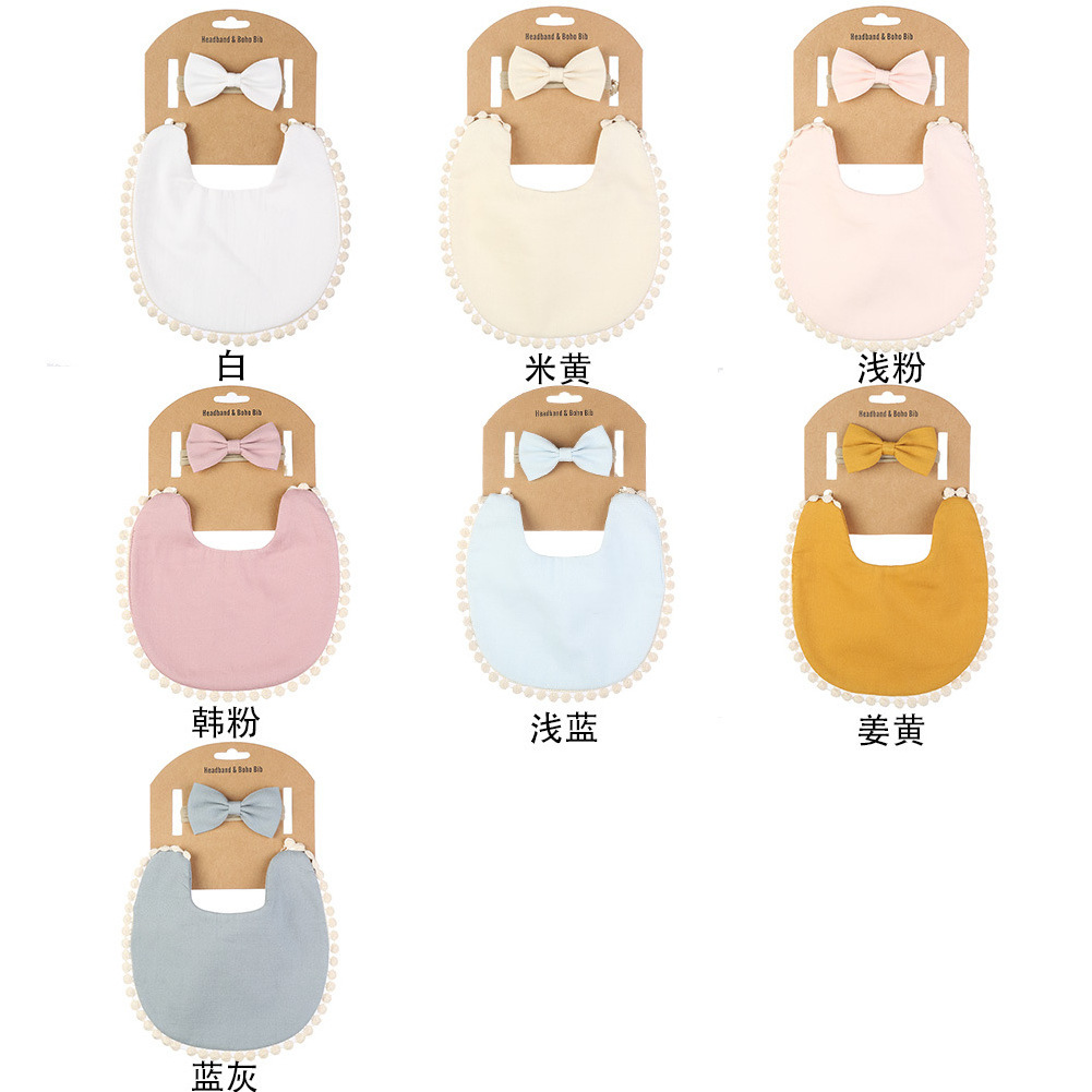 Ins Bamboo Fiber Cotton Top Baby Toddle Elastic Rubber Hairband Bow Headbands and Bib Bib Baby Saliva Pocket Sets