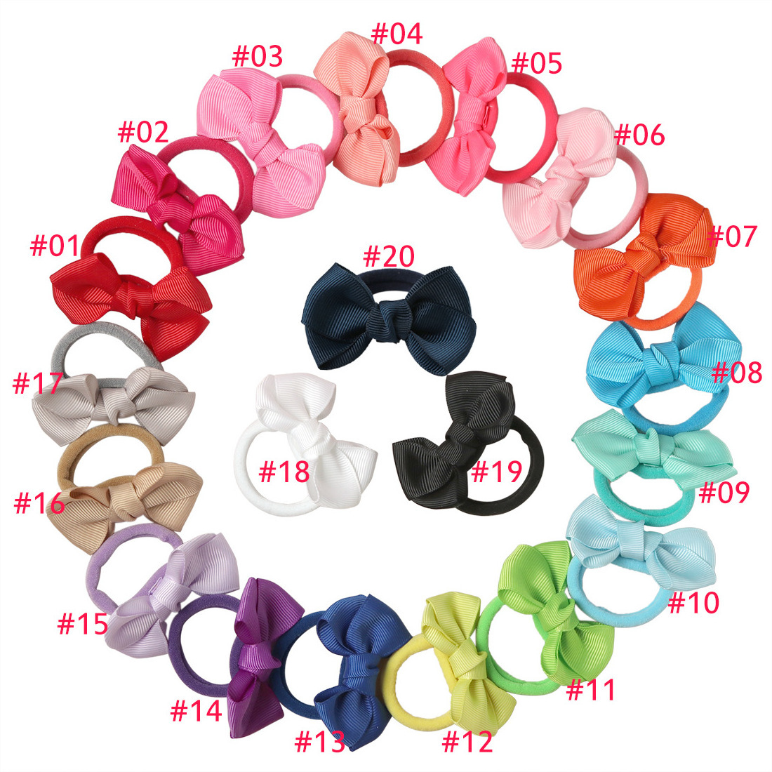 20 Colour Boutique Hair Bows Tie Baby Girls Kids Hair Bow Band Children Rubber Band Ribbon Hair bands