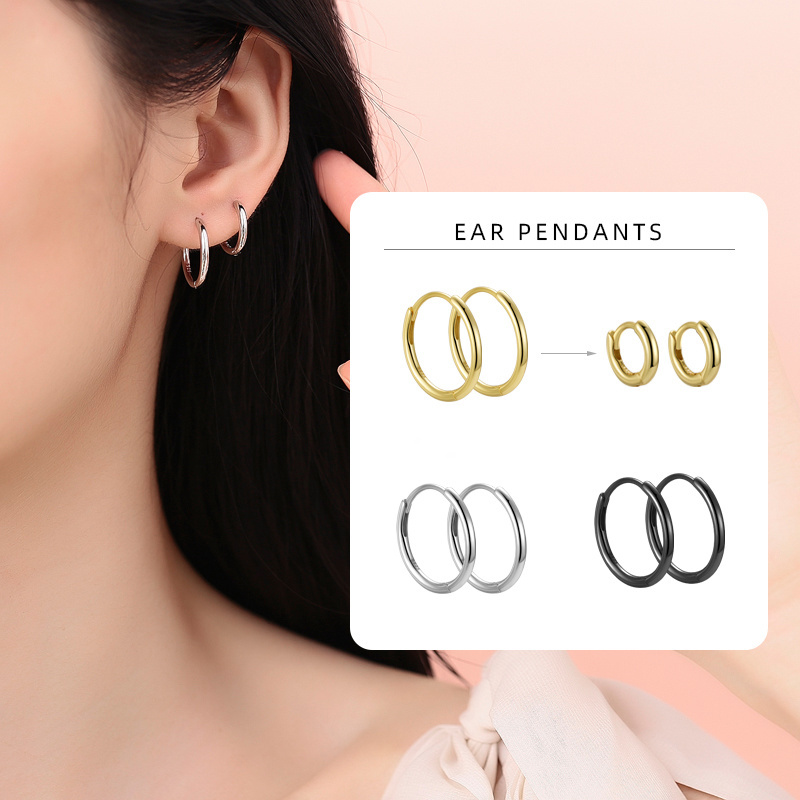 Simple Hoops Small Large Earrings S925 Sterling Silver 10/12/14/16/18/20mm Huggie Earrings 18K Gold Plated Hypoallergenic Hoops