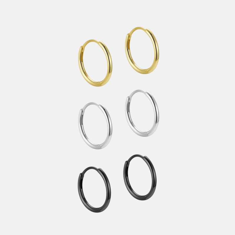 Simple Hoops Small Large Earrings S925 Sterling Silver 10/12/14/16/18/20mm Huggie Earrings 18K Gold Plated Hypoallergenic Hoops