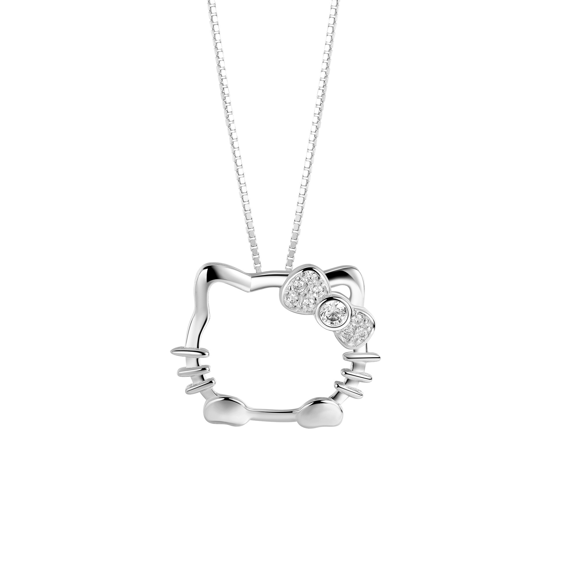 Wholesale Jewelry 925 Sterling Silver Necklace hello Kitty Cat Hollow Necklace For Women Girl