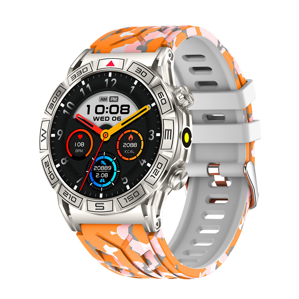 2024 Men Outdoor Smartwatch Flashlight 1ATM Waterproof BT Call Blood Oxygen Heart Rate Sport Amoled Smart Watch KC80