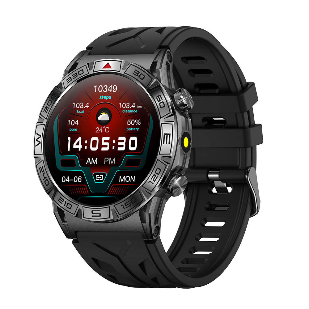 2024 Men Outdoor Smartwatch Flashlight 1ATM Waterproof BT Call Blood Oxygen Heart Rate Sport Amoled Smart Watch KC80