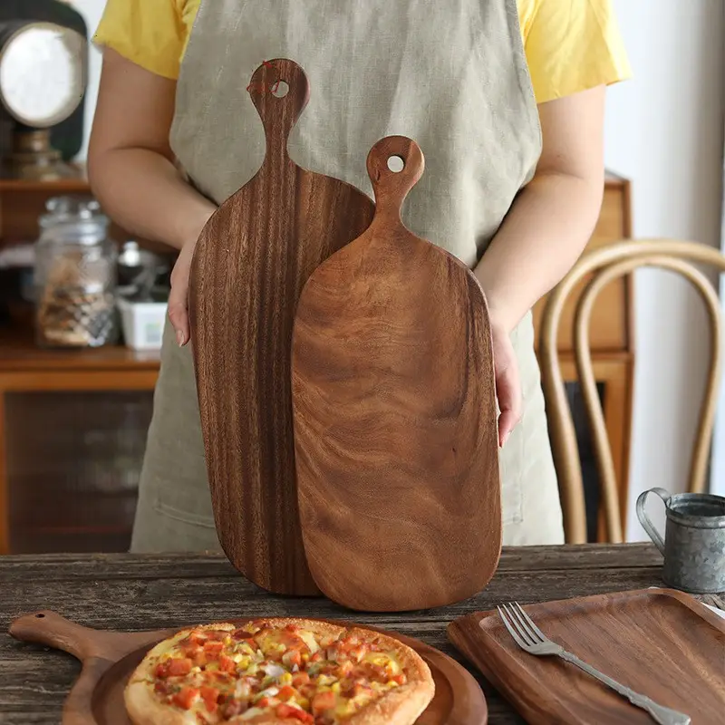 Wooden Pizza Tray Black Walnut Cheese Charcuterie Boards Cutting Board with Handle for Baking