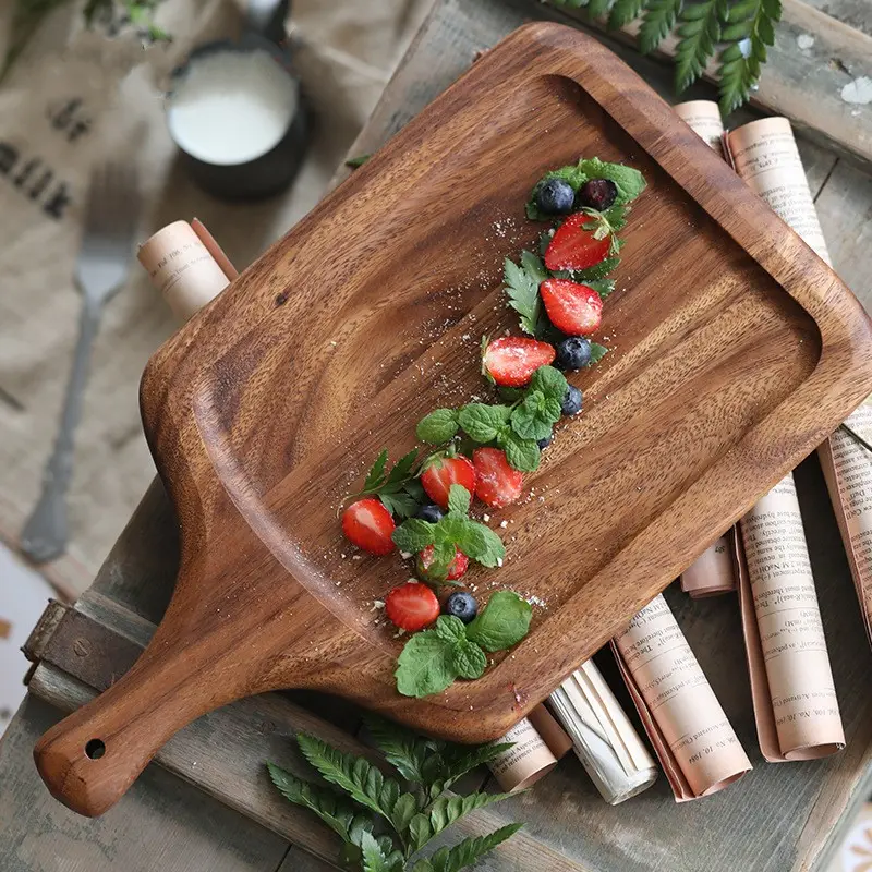 Wooden Pizza Tray Black Walnut Cheese Charcuterie Boards Cutting Board with Handle for Baking