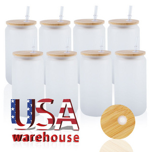 Usa Warehouse 16Oz 20Oz 25Oz Sublimation Heat Press Clear Frosted Straight Mug Wine Water Tumbler Glass Can With Lid Straw